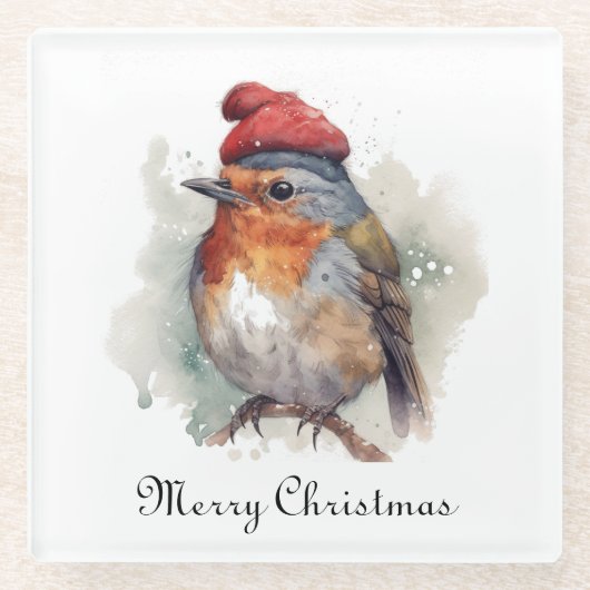 Robin Winter Delight, op maat Glazen Onderzetter (Voorkant)