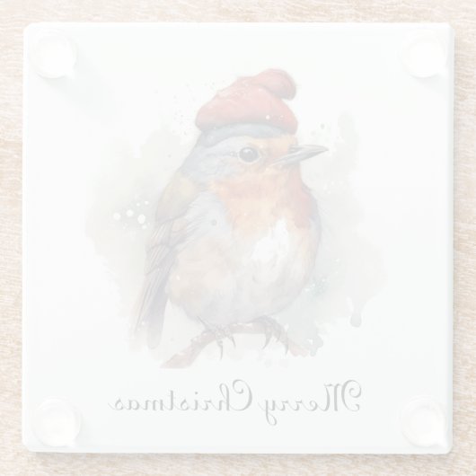 Robin Winter Delight, op maat Glazen Onderzetter (Achterkant)