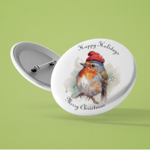 Robin Winter Delight, op maat Ronde Button 5,7 Cm