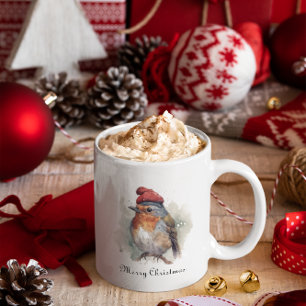 Robin Winter Delight, op maat Tweekleurige Koffiemok