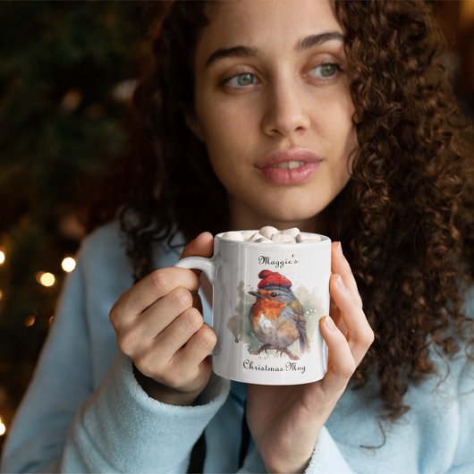 Robin Winter Delight, op maat Tweekleurige Koffiemok