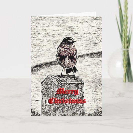 Robin Woodcut Merry Christmas Kaart (Voorkant)