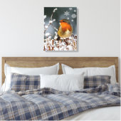 Robin Zangvogel met Sneeuwvlokken Canvas Print (Insitu (Slaapkamer))