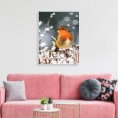 Robin Zangvogel met Sneeuwvlokken Canvas Print (Insitu (Woonkamer))