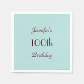 Robins Egg Blue 100th Birthday Party, Name Paper Servetten (Voorkant)