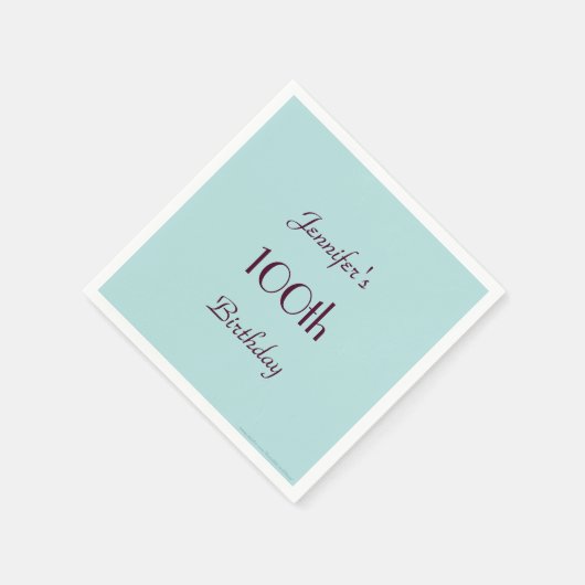 Robins Egg Blue 100th Birthday Party, Name Paper Servetten (Hoek)