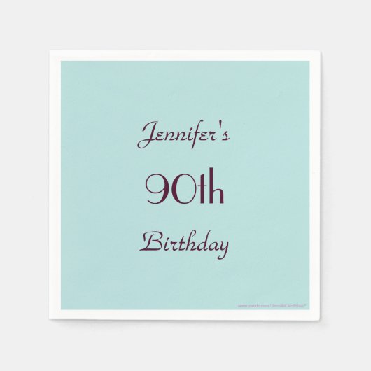 Robins Egg Blue, 90th Birthday Party, Name Paper Servetten (Voorkant)