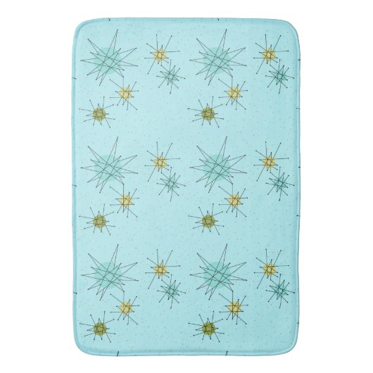 Robin's Egg Blue Atomic Starbursts Bath Mat (Voorkant Verticaal)