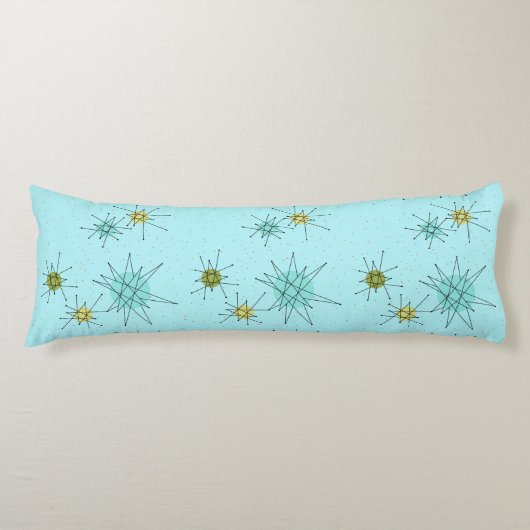 Robin's Egg Blue Atomic Starbursts Body Pillow Lichaamskussen (Voorkant)