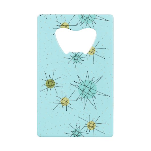 Robin's Egg Blue Atomic Starbursts Bottle Opener Creditkaart Flessenopener (Voorkant)