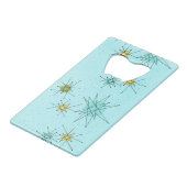 Robin's Egg Blue Atomic Starbursts Bottle Opener Creditkaart Flessenopener (Voorkant Gekanteld)