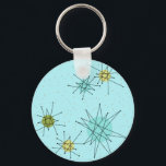 Robin's Egg Blue Atomic Starbursts Button Sleutelh Sleutelhanger<br><div class="desc">Dit Robin's Egg Blue Iconic Atomic Starbursts Button Sleutelhanger patroon kenmerkt iconische atomaire starbursts. Dat klopt! De oude school, robin's eitblauwe achtergrond met gouden spugen, is de perfecte achtergrond voor de levendige turquoise, het kalkselderij en kitschy peren groene cirkels. De vlekken van kleur worden sporadisch geplaatst in diverse grootte met...</div>