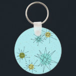 Robin's Egg Blue Atomic Starbursts Button Sleutelh Sleutelhanger<br><div class="desc">Dit Robin's Egg Blue Iconic Atomic Starbursts Button Sleutelhanger patroon kenmerkt iconische atomaire starbursts. Dat klopt! De oude school, robin's eitblauwe achtergrond met gouden spugen, is de perfecte achtergrond voor de levendige turquoise, het kalkselderij en kitschy peren groene cirkels. De vlekken van kleur worden sporadisch geplaatst in diverse grootte met...</div>