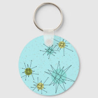 Robin's Egg Blue Atomic Starbursts Button Sleutelh