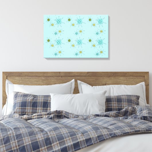 Robin's Egg Blue Atomic Starbursts Canvas Print (Insitu (Slaapkamer))