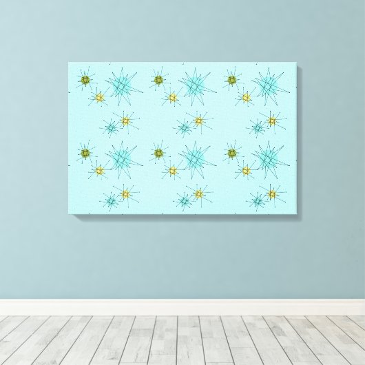 Robin's Egg Blue Atomic Starbursts Canvas Print (Insitu (Houten vloer))