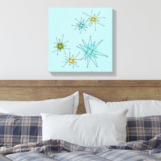 Robin's Egg Blue Atomic Starbursts Canvas Print (Insitu (Slaapkamer))