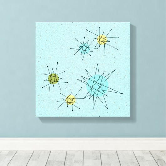 Robin's Egg Blue Atomic Starbursts Canvas Print (Insitu (Houten vloer))