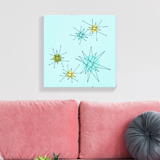 Robin's Egg Blue Atomic Starbursts Canvas Print (Insitu (Woonkamer))