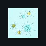 Robin's Egg Blue Atomic Starbursts Canvas Print<br><div class="desc">Dit Robin's Egg Blue Iconic Atomic Starbursts Stretched Canvas Print patroon kenmerkt iconische atomaire starbursts. Dat klopt! De oude school, robin's eitblauwe achtergrond met gouden spugen, is de perfecte achtergrond voor de levendige turquoise, het kalkselderij en kitschy peren groene cirkels. De vlekken van kleur worden sporadisch geplaatst in diverse grootte...</div>