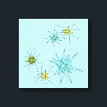 Robin's Egg Blue Atomic Starbursts Canvas Print<br><div class="desc">Dit Robin's Egg Blue Iconic Atomic Starbursts Stretched Canvas Print patroon kenmerkt iconische atomaire starbursts. Dat klopt! De oude school, robin's eitblauwe achtergrond met gouden spugen, is de perfecte achtergrond voor de levendige turquoise, het kalkselderij en kitschy peren groene cirkels. De vlekken van kleur worden sporadisch geplaatst in diverse grootte...</div>