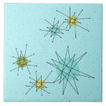 Robin's Egg Blue Atomic Starbursts Ceramic Tile Tegeltje<br><div class="desc">De eierblauwe iconische atoomstaarten van deze Robin bevatten keramisch tegelpatroon iconische atomaire sterrenbursts. Dat klopt! De oude school, robin's eitblauwe achtergrond met gouden spugen, is de perfecte achtergrond voor de levendige turquoise, het kalkselderij en de kitschy peren groene cirkels. De vlekken van kleur worden sporadisch geplaatst in diverse grootte met...</div>