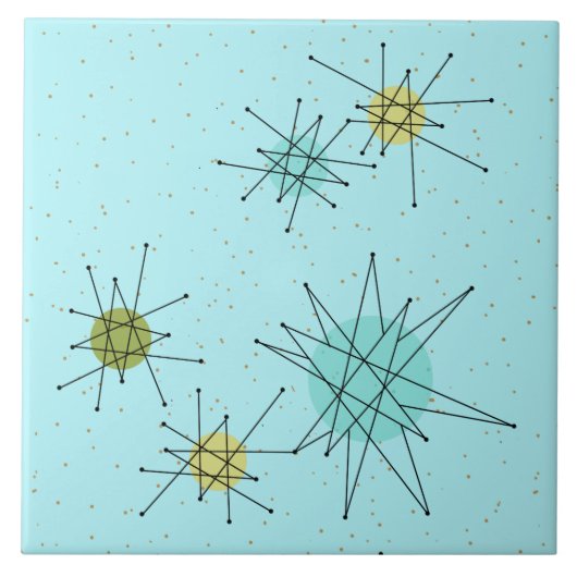 Robin's Egg Blue Atomic Starbursts Ceramic Tile Tegeltje (Voorkant)
