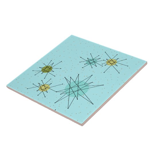 Robin's Egg Blue Atomic Starbursts Ceramic Tile Tegeltje (Zijkant)