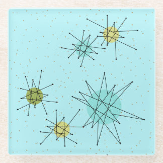 Robin's Egg Blue Atomic Starbursts Glass Onderzett Glazen Onderzetter