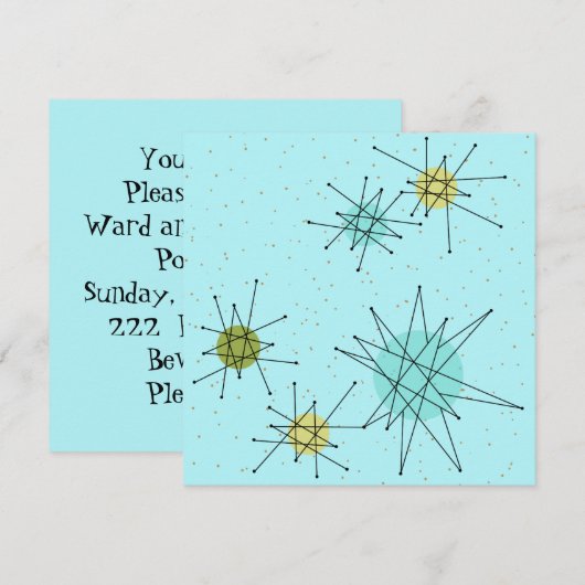 Robin's Egg Blue Atomic Starbursts Kaart (Voorkant / Achterkant)