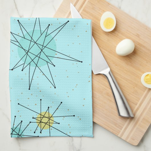 Robin's Egg Blue Atomic Starbursts Kitchen Towels Theedoek (Quarter Fold)