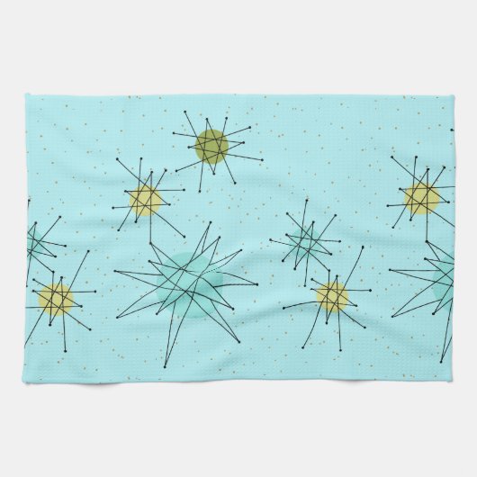 Robin's Egg Blue Atomic Starbursts Kitchen Towels Theedoek (Horizontaal)