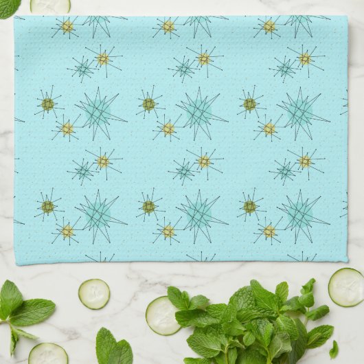 Robin's Egg Blue Atomic Starbursts Kitchen Towels Theedoek (Gevouwen)
