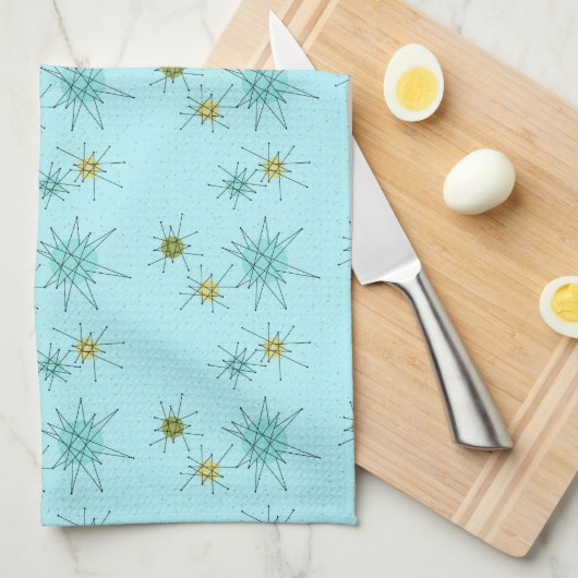 Robin's Egg Blue Atomic Starbursts Kitchen Towels Theedoek (Quarter Fold)