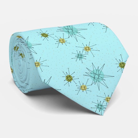Robin's Egg Blue Atomic Starbursts Necktie Stropdas (Opgerold)
