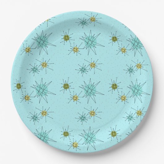 Robin's Egg Blue Atomic Starbursts Paper Bord (Voorkant)