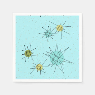 Robin's Egg Blue Atomic Starbursts Paper Napkins Servetten