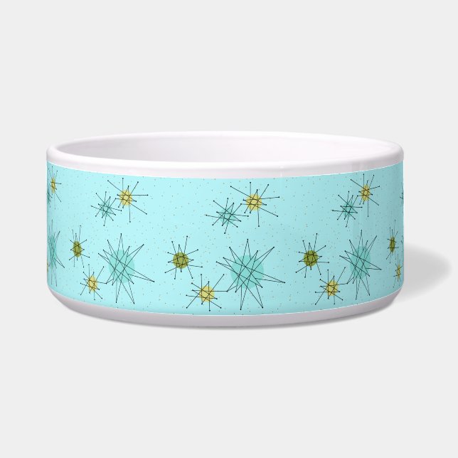 Robin's Egg Blue Atomic Starbursts Pet Bowl Voerbakje (Voorkant)
