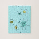 Robin's Egg Blue Atomic Starbursts Puzzle Legpuzzel<br><div class="desc">Dit Robin's Egg Blue Iconic Atomic Starbursts Puzzle (grote afdruk) patroon kenmerkt iconische atomaire starbursts. Dat klopt! De oude school, robin's eitblauwe achtergrond met gouden spugen, is de perfecte achtergrond voor de levendige turquoise, het kalkselderij en kitschy peren groene cirkels. De vlekken van kleur worden sporadisch geplaatst in diverse grootte...</div>
