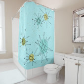 Robin's Egg Blue Atomic Starbursts Shower Curtain Douchegordijn (In situ)