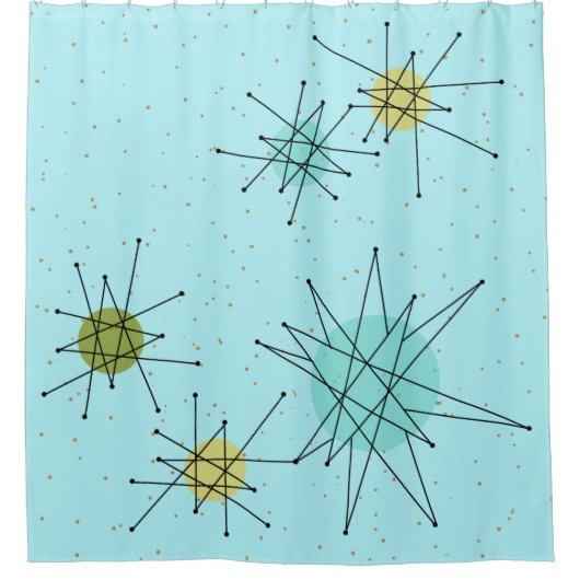 Robin's Egg Blue Atomic Starbursts Shower Curtain Douchegordijn (Voorkant)