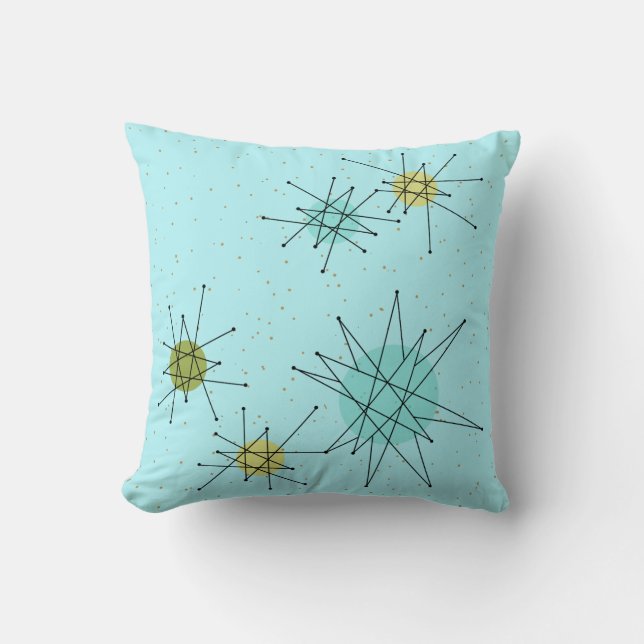 Robin's Egg Blue Atomic Starbursts Sierkussen (Voorkant)