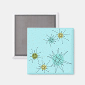 Robin's Egg Blue Atomic Starbursts Square Magnet (Voorkant / Achterkant)