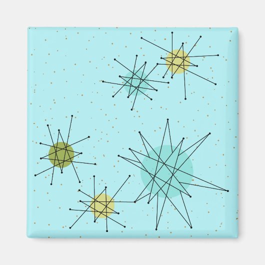 Robin's Egg Blue Atomic Starbursts Square Magnet (Voorkant)
