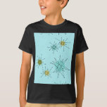 Robin's Egg Blue Atomic Starbursts T-Shirt<br><div class="desc">Het T-Shirt patroon van deze Robin's oegblauw Iconisch atoomStarbursts kenmerkt iconische atomaire starbursts. Dat klopt! De oude school, robin's eitblauwe achtergrond met gouden spugen, is de perfecte achtergrond voor de levendige turquoise, het kalkselderij en kitschy peren groene cirkels. De vlekken van kleur worden sporadisch geplaatst in diverse grootte met het...</div>