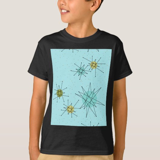 Robin's Egg Blue Atomic Starbursts T-Shirt (Voorkant)