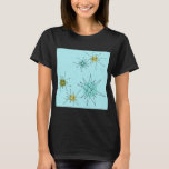 Robin's Egg Blue Atomic Starbursts T-Shirt<br><div class="desc">Het T-Shirt patroon van deze Robin's oegblauw Iconisch atoomStarbursts kenmerkt iconische atomaire starbursts. Dat klopt! De oude school, robin's eitblauwe achtergrond met gouden spugen, is de perfecte achtergrond voor de levendige turquoise, het kalkselderij en kitschy peren groene cirkels. De vlekken van kleur worden sporadisch geplaatst in diverse grootte met het...</div>