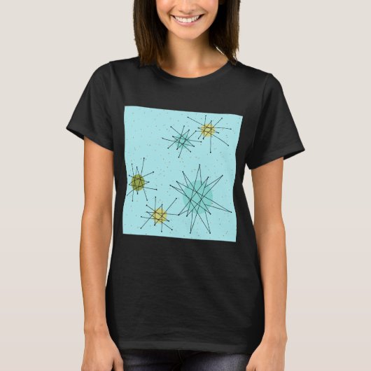 Robin's Egg Blue Atomic Starbursts T-Shirt (Voorkant)