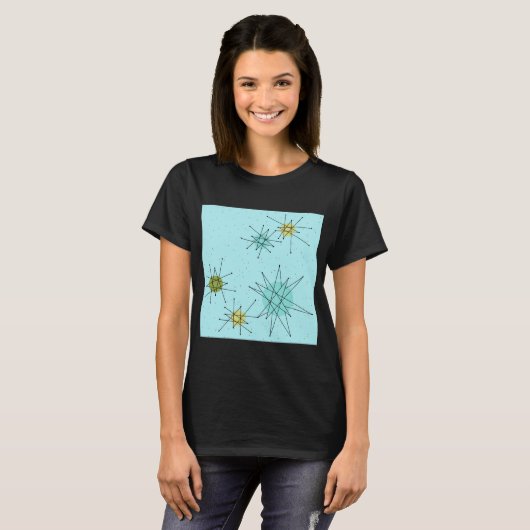 Robin's Egg Blue Atomic Starbursts T-Shirt (Voorkant volledig)