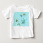 Robin's Egg Blue Atomic Starbursts T-Shirt<br><div class="desc">Het T-Shirt patroon van deze Robin's oegblauw Iconisch atoomStarbursts kenmerkt iconische atomaire starbursts. Dat klopt! De oude school, robin's eitblauwe achtergrond met gouden spugen, is de perfecte achtergrond voor de levendige turquoise, het kalkselderij en kitschy peren groene cirkels. De vlekken van kleur worden sporadisch geplaatst in diverse grootte met het...</div>